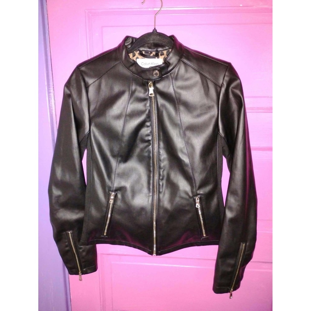 Calvin Klein Faux Leather Motorcyle Moto Biker Jacket Elena Gilbert Y2K Small